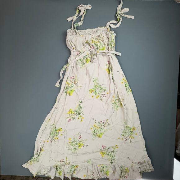 A Loves A Floral Maxi Dress S | Cottagecore Tie Strap Ruffle Hem - Picture 2 of 7